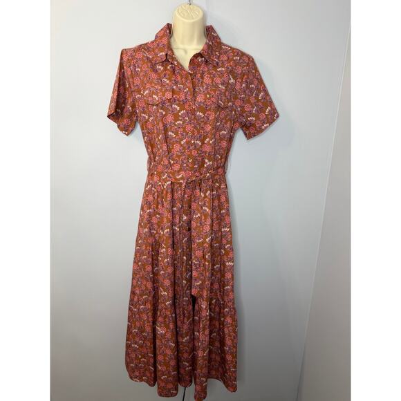 Lea Floral Shirt Midi Dress Short Sleeve Belted Women's M - Picture 12 of 12